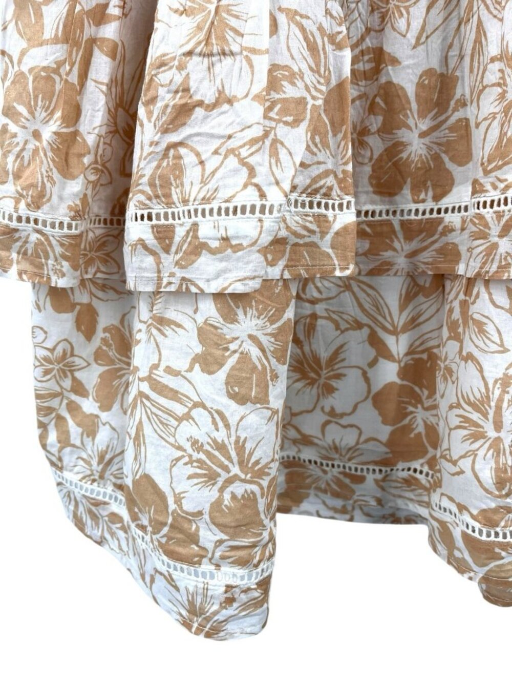 AMERICAN EAGLE Women's Tan White Floral Double V-Neck Tiered Short Dress NWT Med - Picture 3 of 8